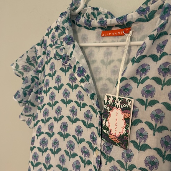 OLIPHANT Ruffle Collar button up Maxi Dress - Terra Blue with tie waist - Picture 6 of 6